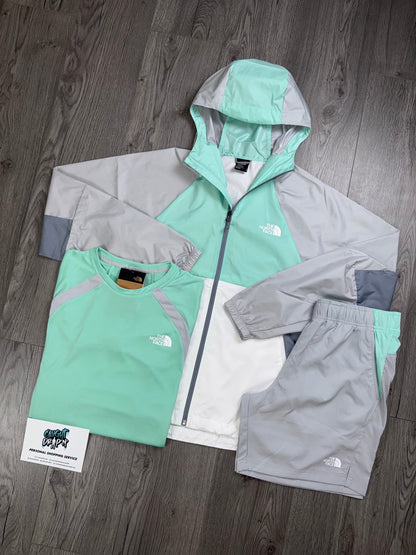 The Northface 3 Piece Performance Windrunner Set Grey | Mint