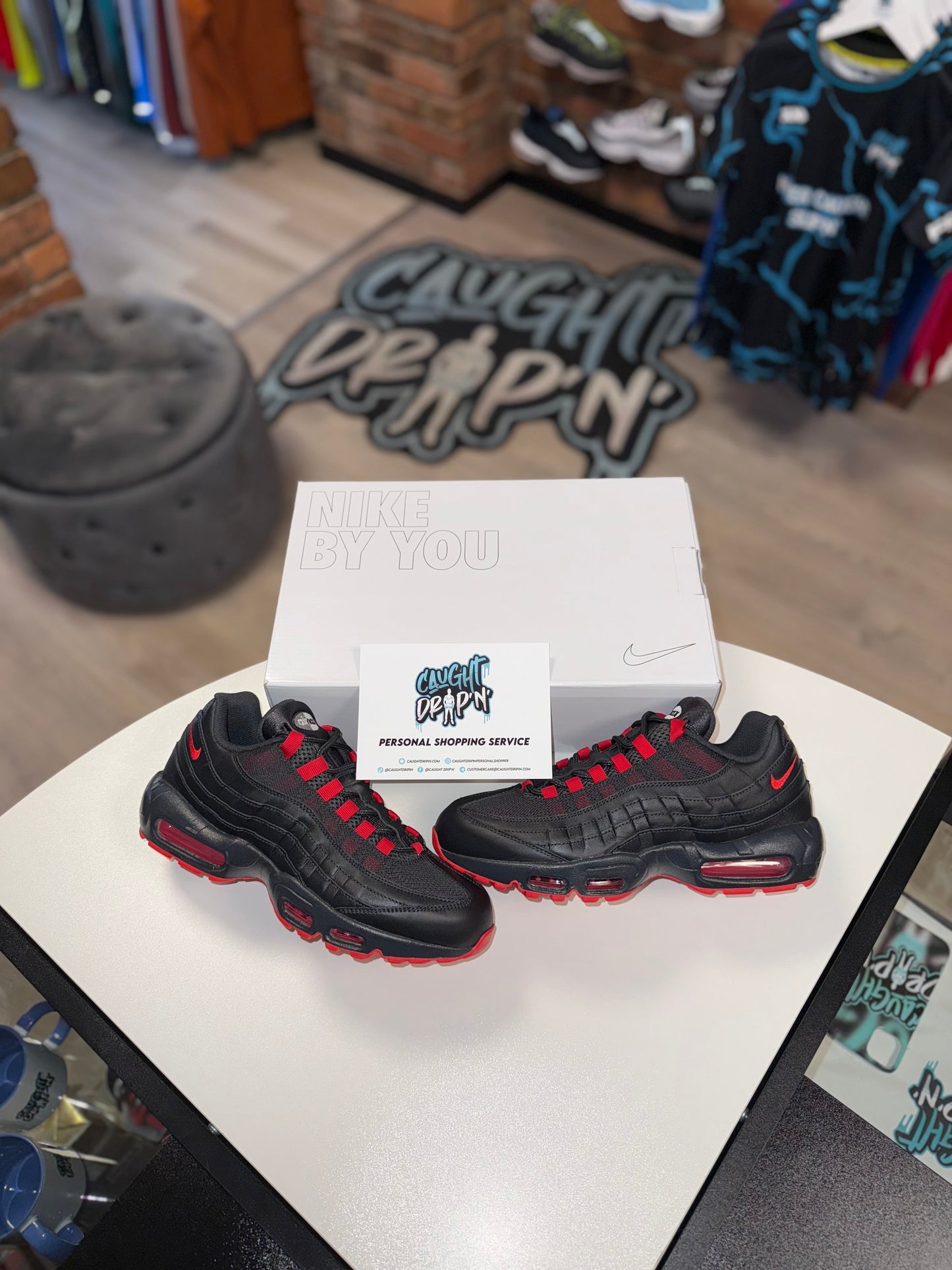 Nike Air Max 95’s Black Leather | University Red (Please Note. Custom Made. 4 Week Wait For Manufacture & Arrival)