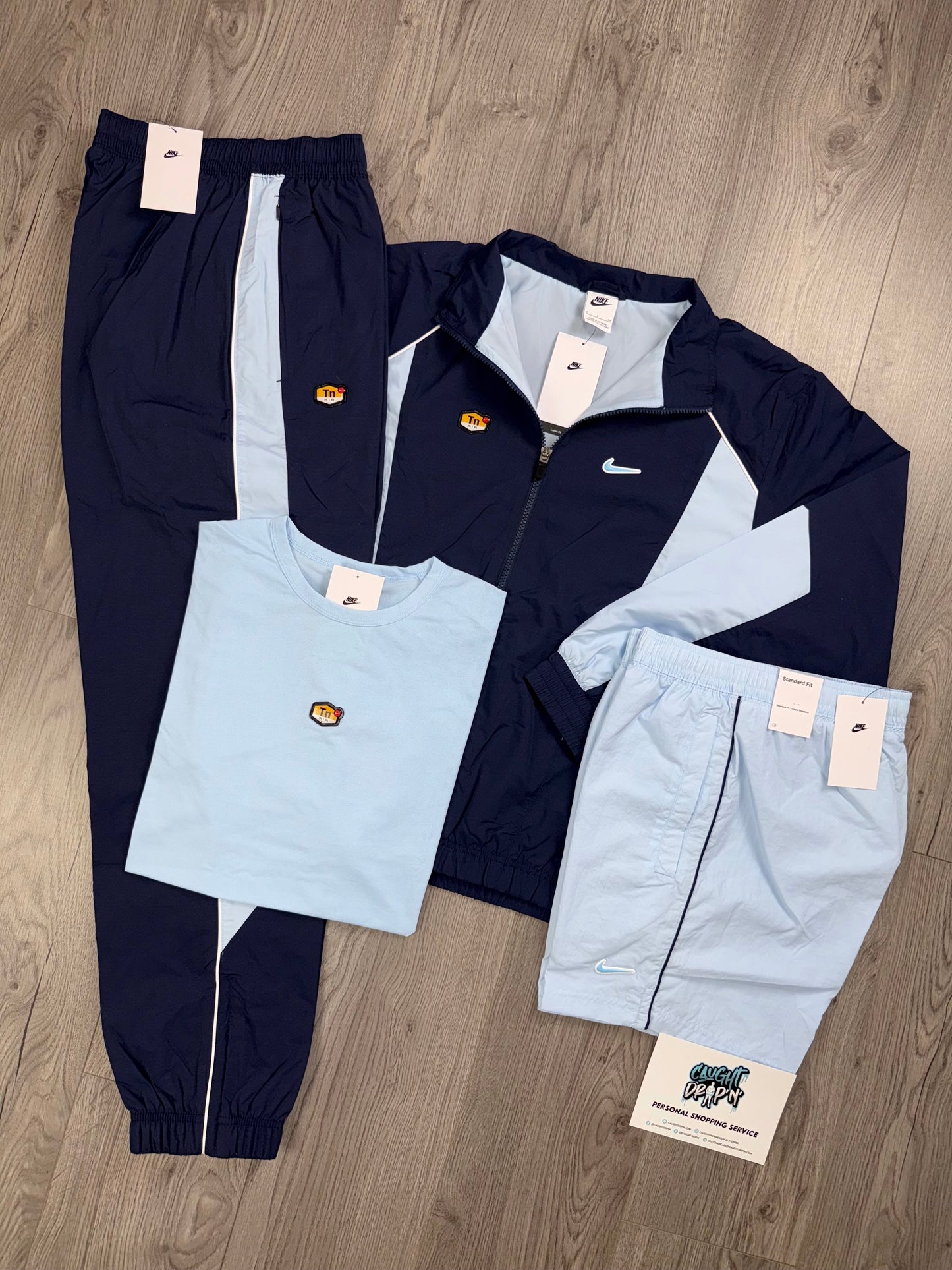 Nike 4 Piece TN Obsidian, Celestine Blue Tracksuit | Shorts (Oversized Fit. Recommend Sizing Down)
