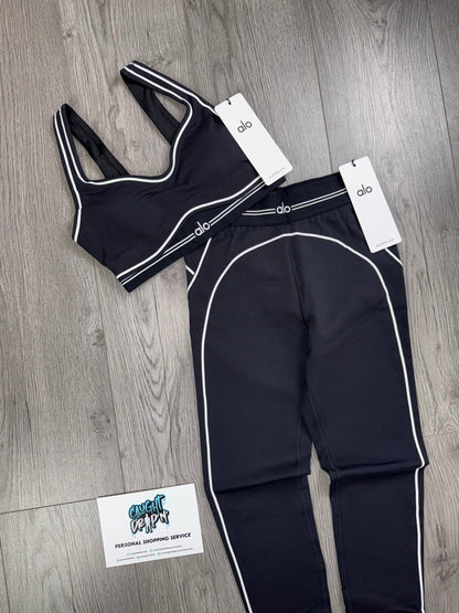 Women’s Alo High Waisted Black | White Bra & Leggings Set