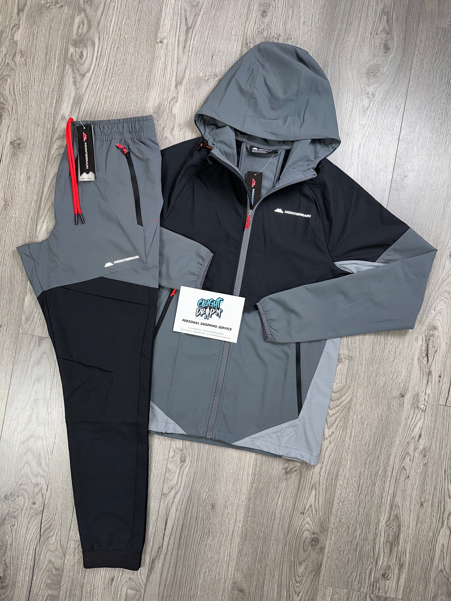 Monterrain Woven Jet Black, Cement Grey, Fiery Red Tracksuit