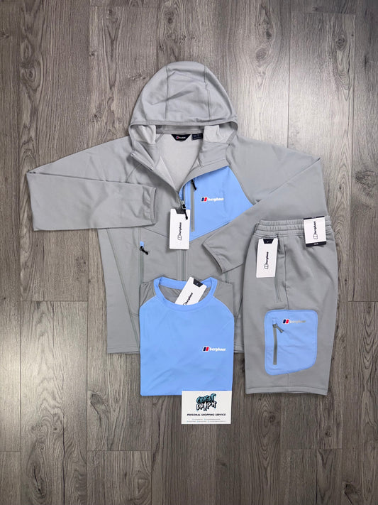 Berghaus 3 Piece Full Zip Light Grey, Baby Blue | Shorts Set