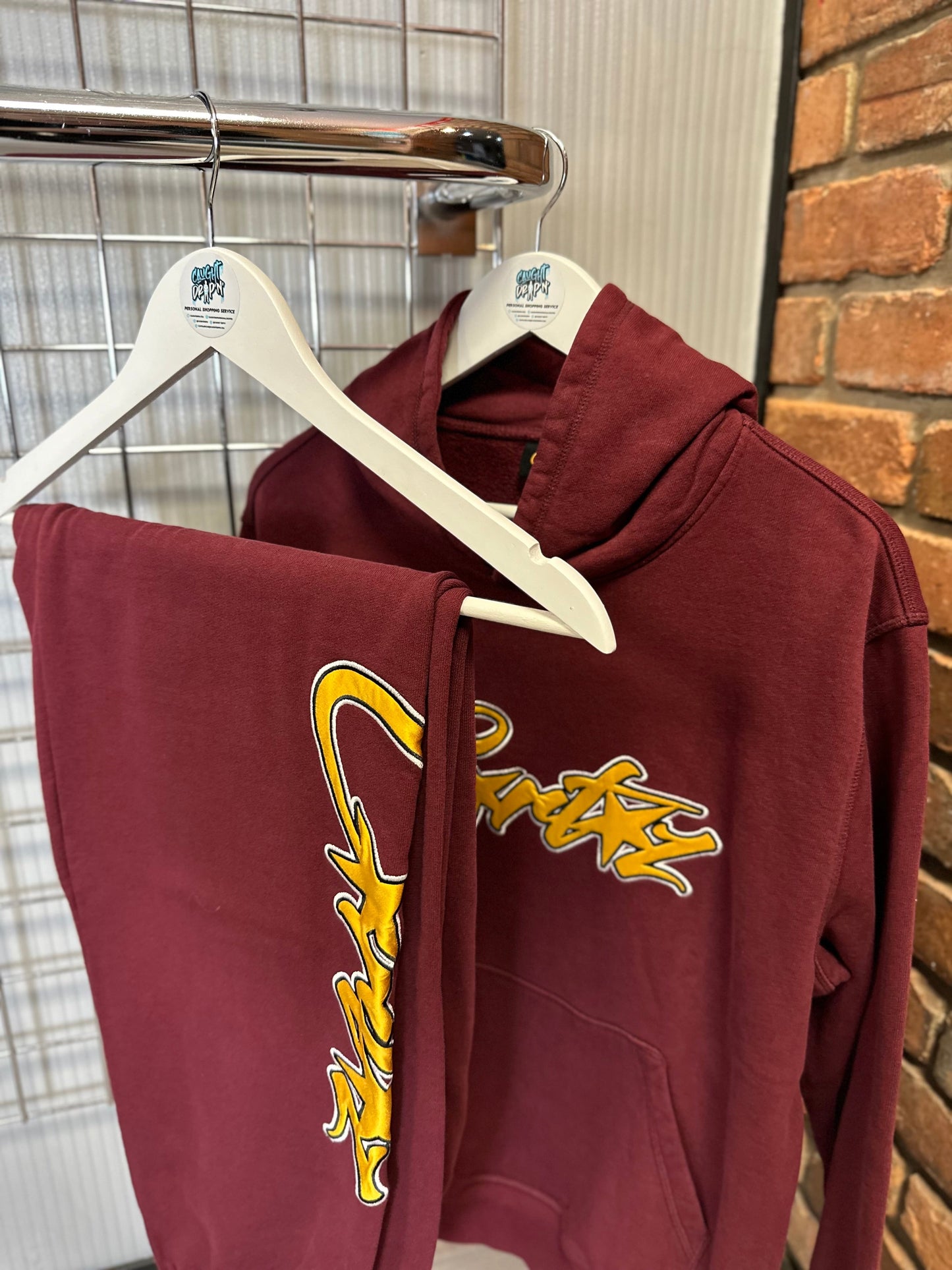 Corteiz Allstarz Yellow Logo, Maroon Full Tracksuit