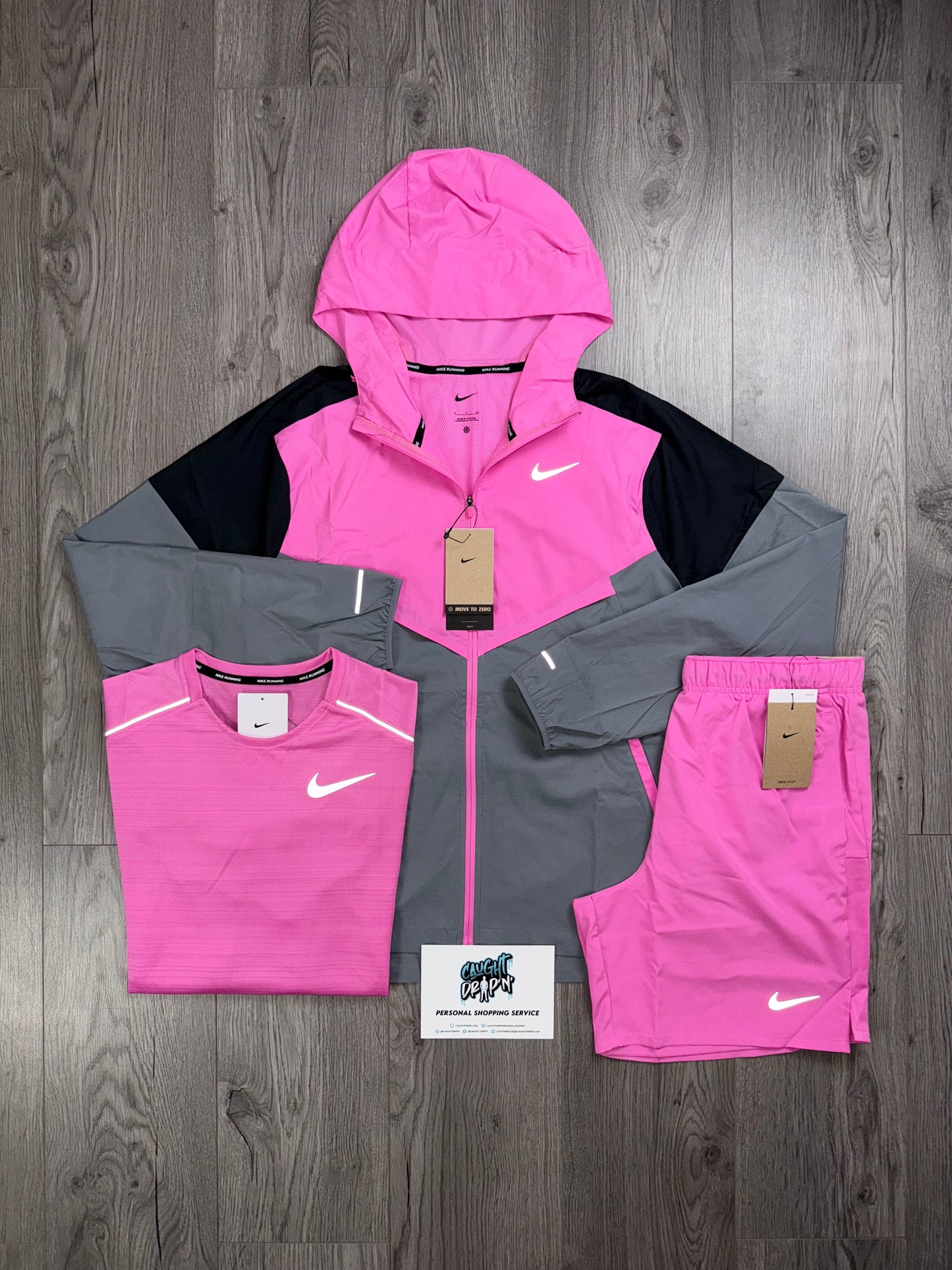 Nike 3 Piece Windrunner Playful Pink | Grey Set