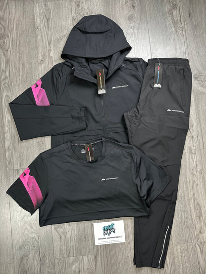 Monterrain 3 Piece Woven Stripe Tracksuit Black | Hot Pink
